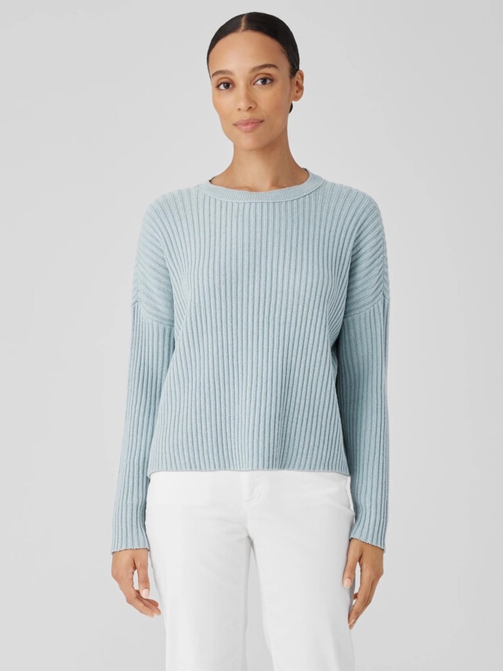 Eileen Fisher Light Blue Ribbed Crewneck Sweater